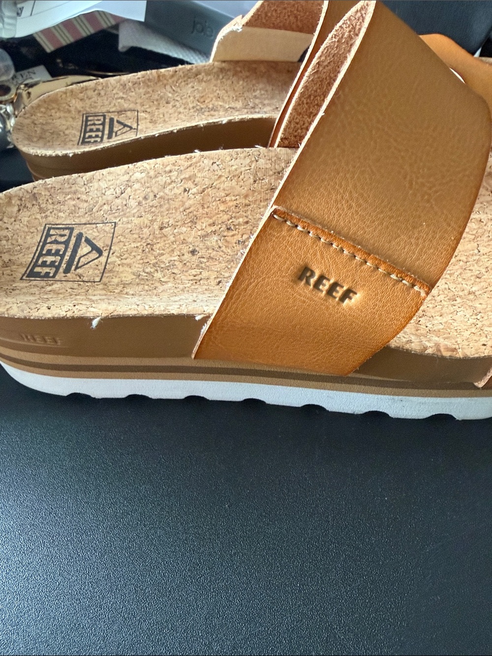 Reef Women's Tan Cork Slide Sandals